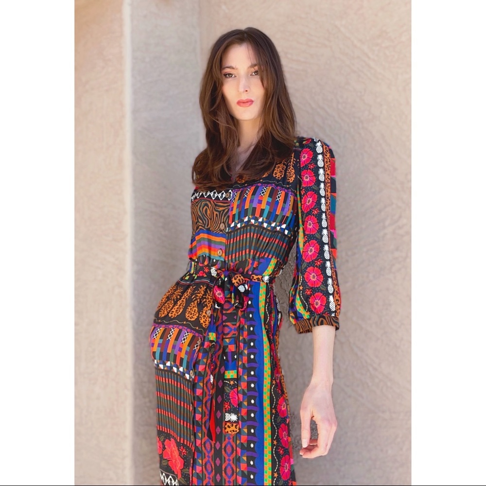FARM RIO NWOT BLOGGER Pineapple Tropical Floral Button Belted Shirtdress Dress
